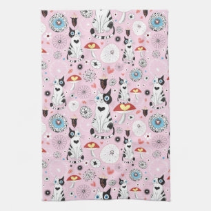 pattern of cats and flowers kitchen towel