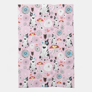 pattern of cats and flowers kitchen towel