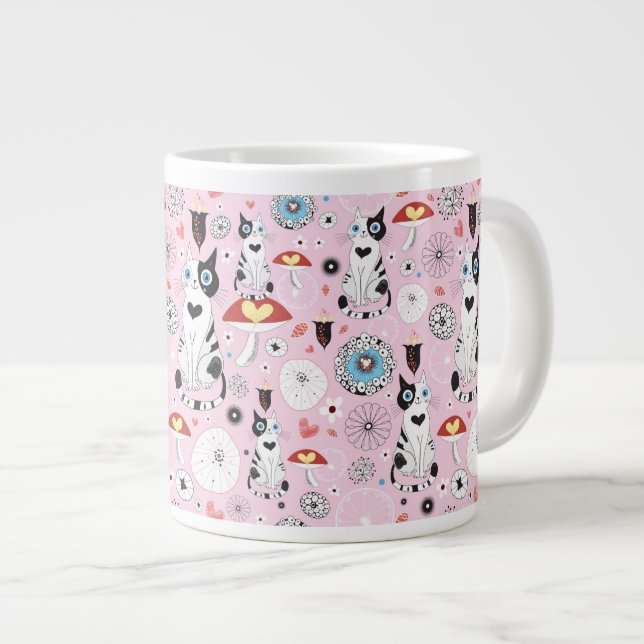 pattern of cats and flowers large coffee mug (Front Right)