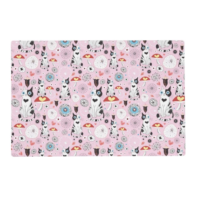 pattern of cats and flowers placemat (Front)