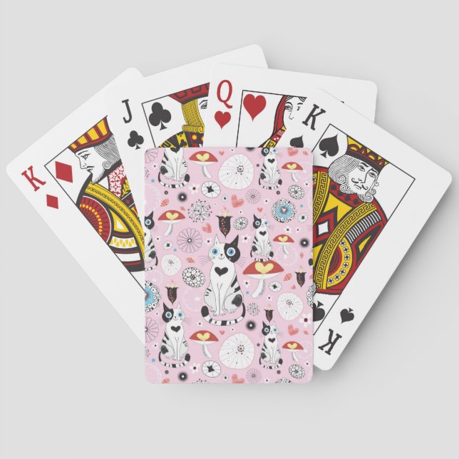 pattern of cats and flowers poker cards (Back)