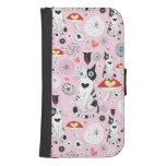 pattern of cats and flowers samsung s4 wallet case