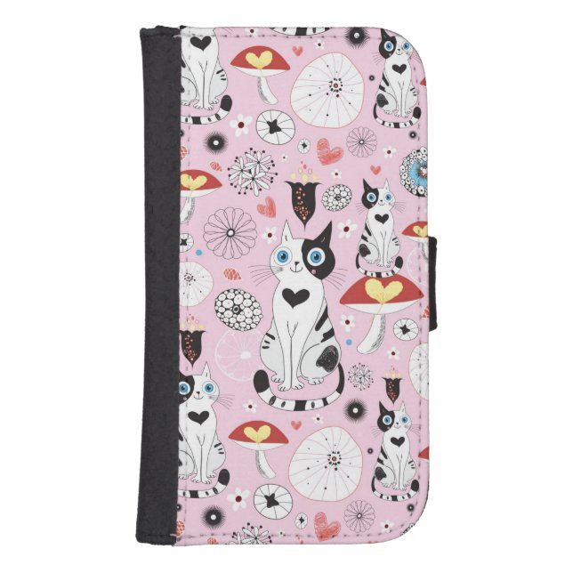 pattern of cats and flowers samsung galaxy wallet case (Front)