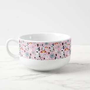 pattern of cats and flowers soup mug