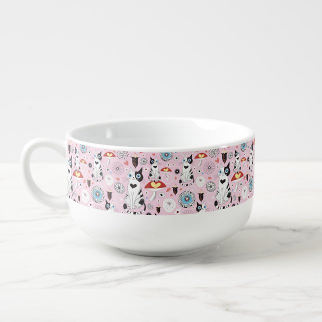 pattern of cats and flowers soup mug (Right)
