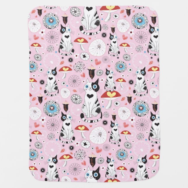 pattern of cats and flowers stroller blanket (Front)
