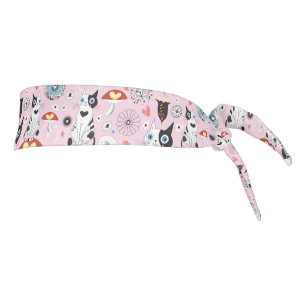 pattern of cats and flowers tie headband