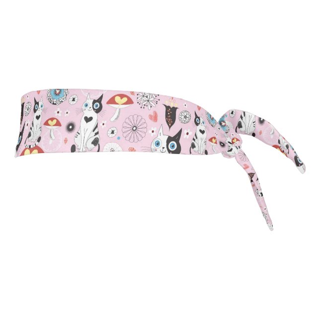 pattern of cats and flowers tie headband (Rotate 90)