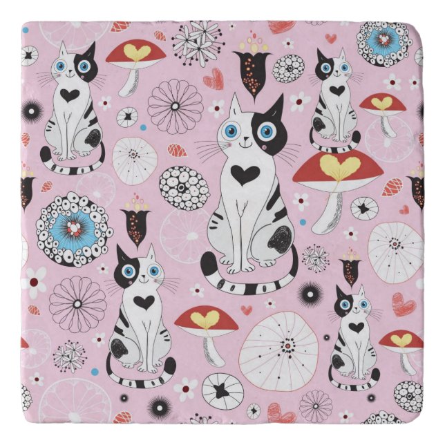 pattern of cats and flowers trivet (Front)