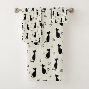 Pattern Of Cats, Cute Cats, Black Cats, Kittens Bath Towel Set