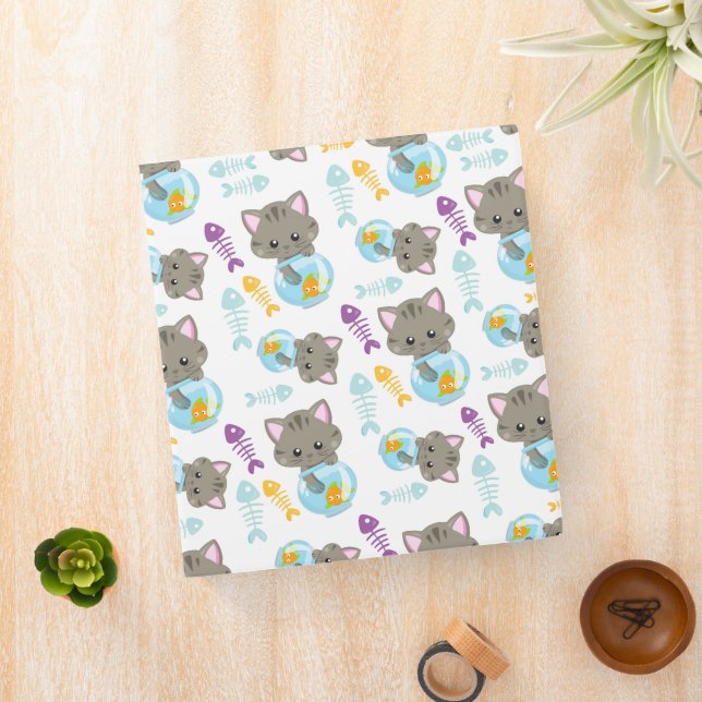 Pattern Of Cats, Cute Cats, Kittens, Fish 3 Ring Binder (In Situ)