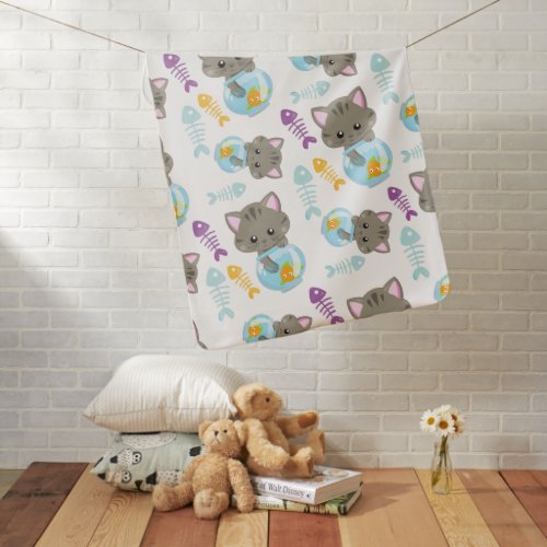 Pattern Of Cats Cute Cats Kittens Fish Baby Blanket