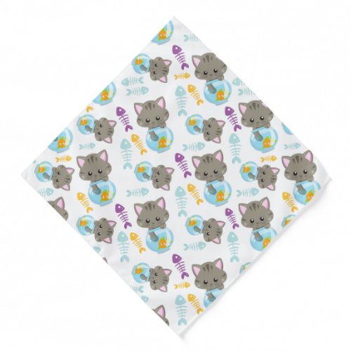 Pattern Of Cats Cute Cats Kittens Fish Bandana