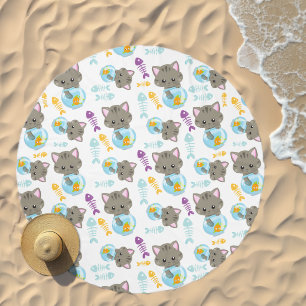 Pattern Of Cats, Cute Cats, Kittens, Fish Beach Towel
