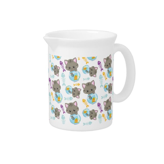 Pattern Of Cats, Cute Cats, Kittens, Fish Beverage Pitcher (Right)