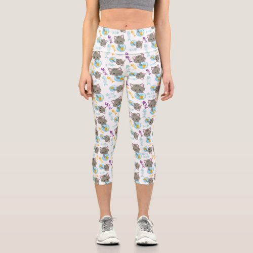 Pattern Of Cats Cute Cats Kittens Fish Capri Leggings