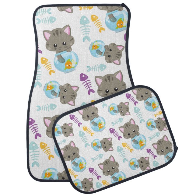 Pattern Of Cats, Cute Cats, Kittens, Fish Car Floor Mat (Set)