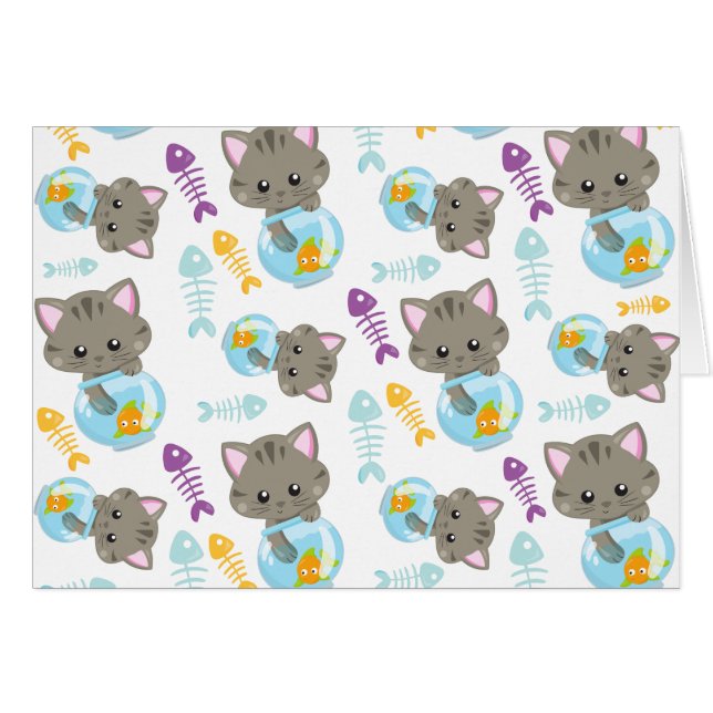 Pattern Of Cats, Cute Cats, Kittens, Fish Cards (Front Horizontal)