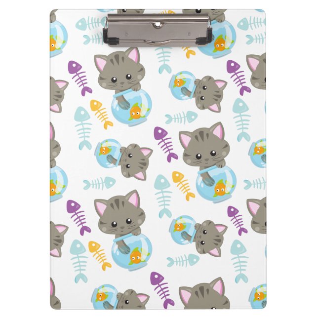Pattern Of Cats, Cute Cats, Kittens, Fish Clipboard (Front)
