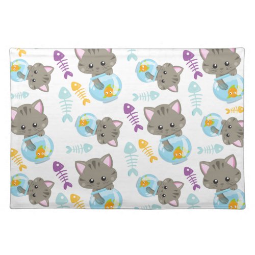 Pattern Of Cats Cute Cats Kittens Fish Cloth Placemat