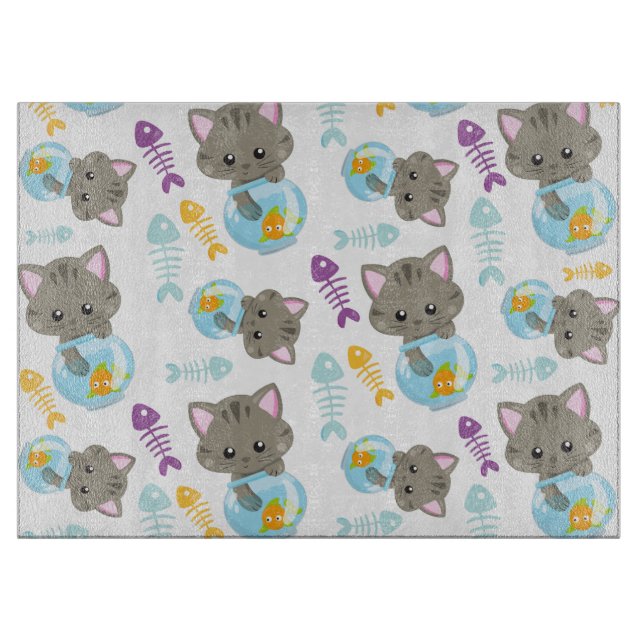 Pattern Of Cats, Cute Cats, Kittens, Fish Cutting Board (Front)