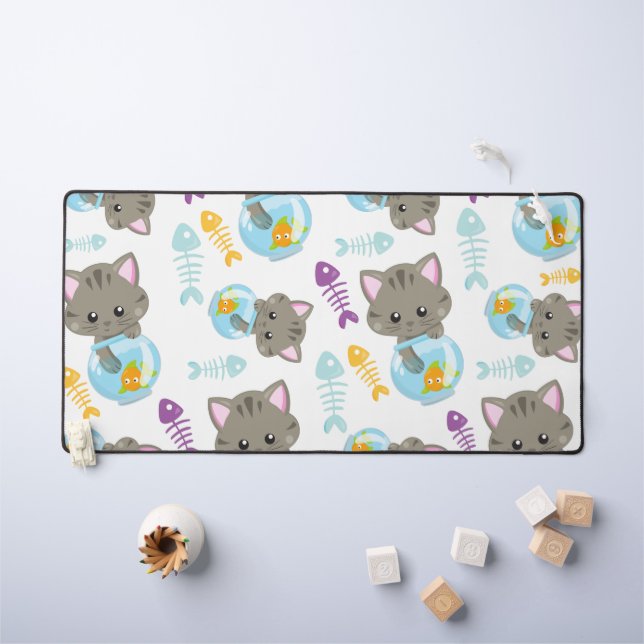 Pattern Of Cats, Cute Cats, Kittens, Fish Desk Mat (Kids Table)
