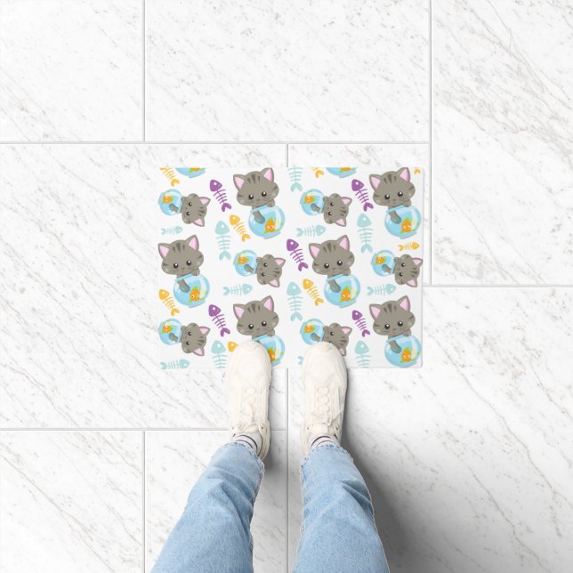 Pattern Of Cats, Cute Cats, Kittens, Fish Doormat (Indoor)
