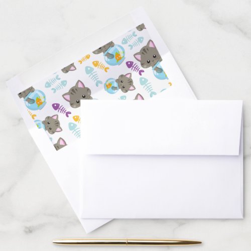 Pattern Of Cats Cute Cats Kittens Fish Envelope Liner