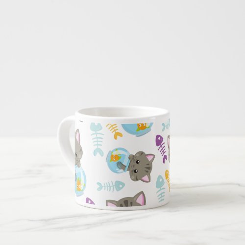 Pattern Of Cats Cute Cats Kittens Fish Espresso Cup