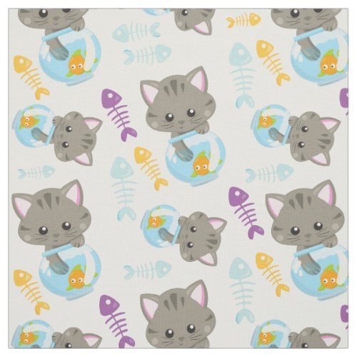 Pattern Of Cats Cute Cats Kittens Fish Fabric