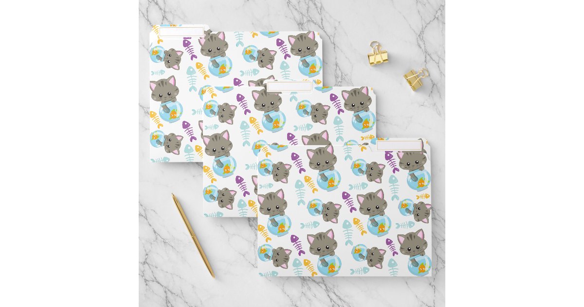 Cat File Floder Computer Pattern Of Cats, Cute Cats, Kittens, Fish File Folder | Zazzle