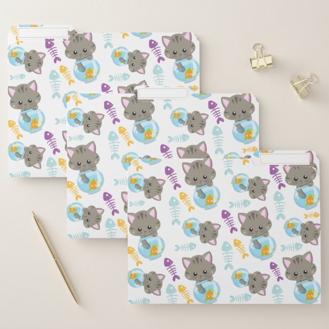 Pattern Of Cats, Cute Cats, Kittens, Fish File Folder (Set)