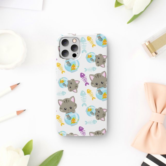 Pattern Of Cats, Cute Cats, Kittens, Fish iPhone Case (Creator Uploaded)