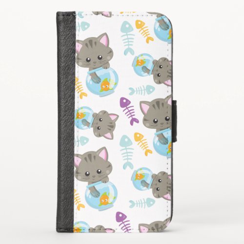 Pattern Of Cats Cute Cats Kittens Fish iPhone X Wallet Case