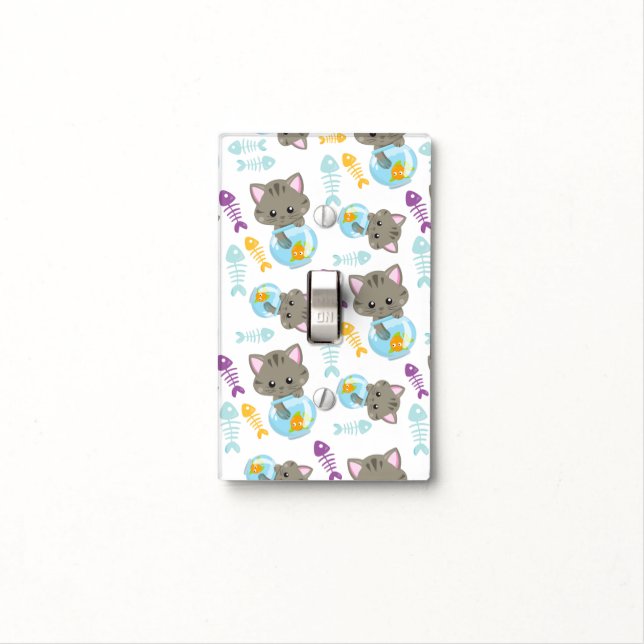 Pattern Of Cats, Cute Cats, Kittens, Fish Light Switch Cover (In Situ)