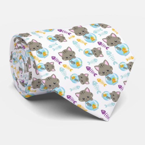Pattern Of Cats Cute Cats Kittens Fish Neck Tie