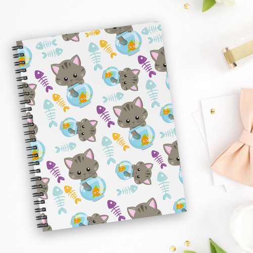 Pattern Of Cats Cute Cats Kittens Fish Notebook