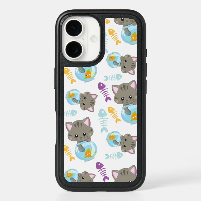 Pattern Of Cats, Cute Cats, Kittens, Fish Otterbox iPhone Case (Back)