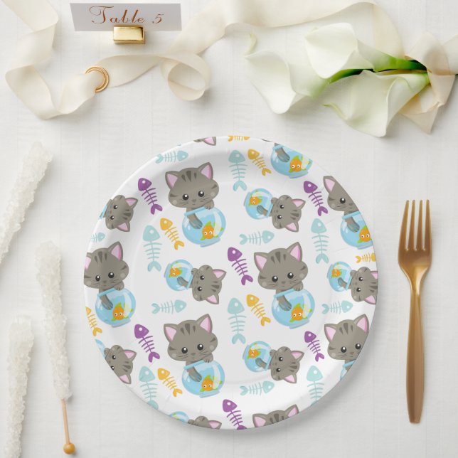Pattern Of Cats, Cute Cats, Kittens, Fish Paper Plates (Wedding)