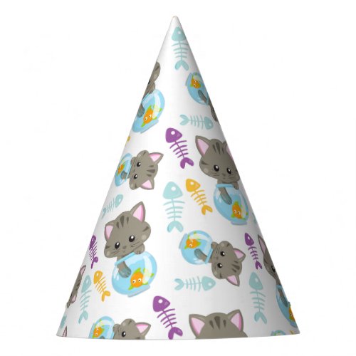 Pattern Of Cats Cute Cats Kittens Fish Party Hat