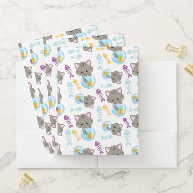 Pattern Of Cats, Cute Cats, Kittens, Fish Pocket Folder (In Situ)