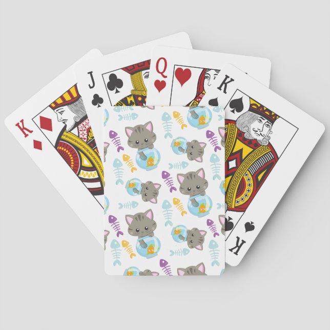 Pattern Of Cats, Cute Cats, Kittens, Fish Poker Cards (Back)