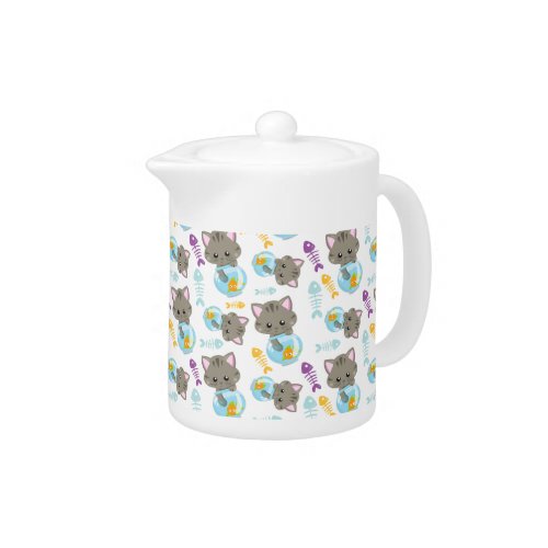 Pattern Of Cats Cute Cats Kittens Fish Teapot