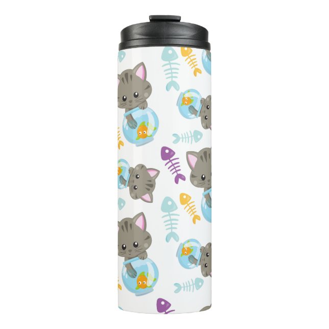 Pattern Of Cats, Cute Cats, Kittens, Fish Thermal Tumbler (Front)