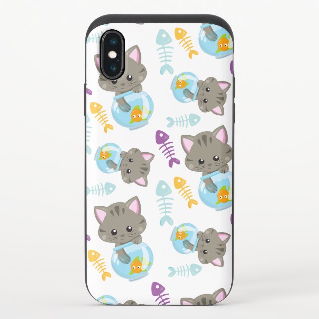 Pattern Of Cats, Cute Cats, Kittens, Fish Uncommon iPhone Case (Back)