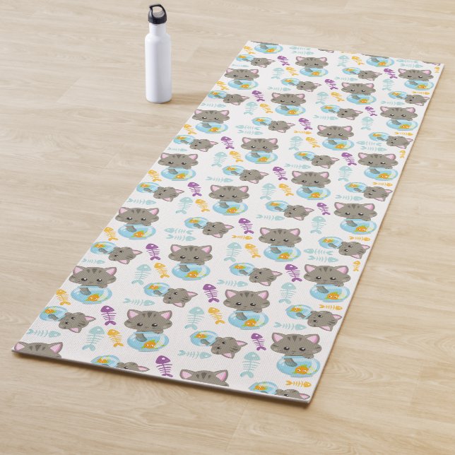Pattern Of Cats, Cute Cats, Kittens, Fish Yoga Mat (In Situ)