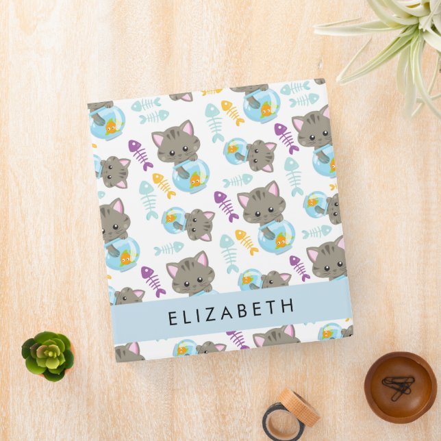 Pattern Of Cats, Cute Cats, Kittens, Your Name 3 Ring Binder (In Situ)