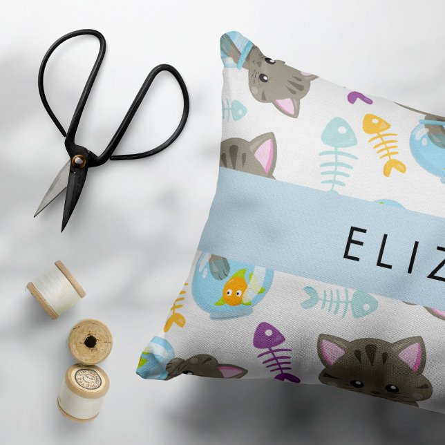 Pattern Of Cats, Cute Cats, Kittens, Your Name Accent Pillow (Creator Uploaded)