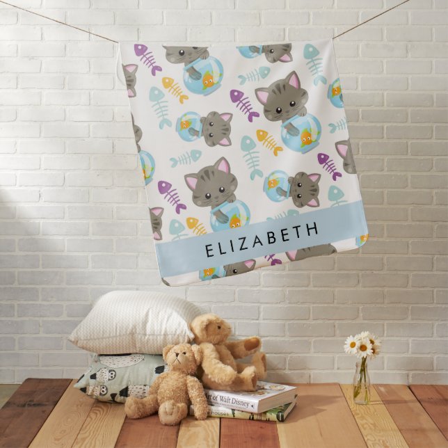 Pattern Of Cats, Cute Cats, Kittens, Your Name Baby Blanket (In Situ)