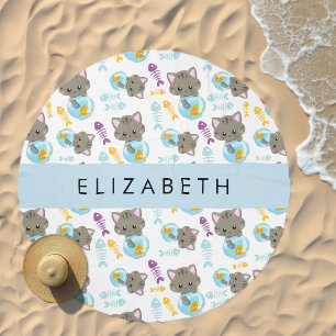 Pattern Of Cats, Cute Cats, Kittens, Your Name Beach Towel